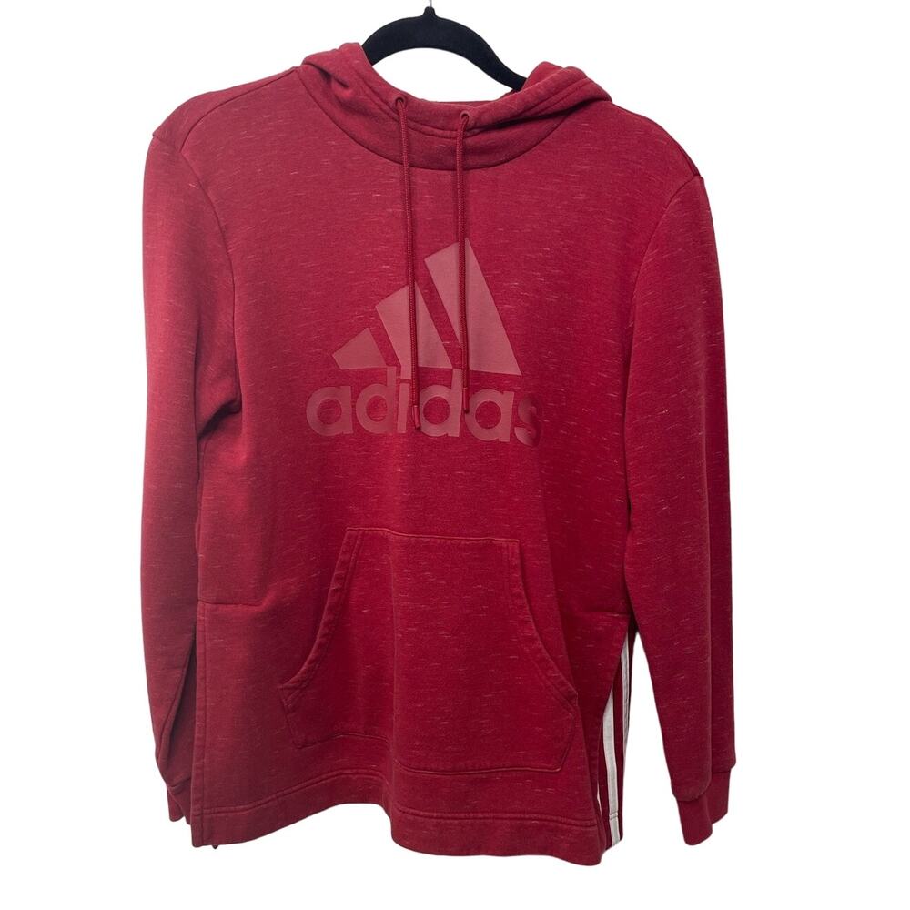 Adidas Graphic Hoodie Sweatshirt Long‎ Sleeve Kangaroo Pocket Slit Red Womens S
